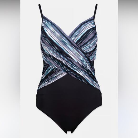 NEW Coco Reef Blue Grotto Sterling V Neck Striped Swimsuit Size 8/32 C/D - Picture 1 of 12